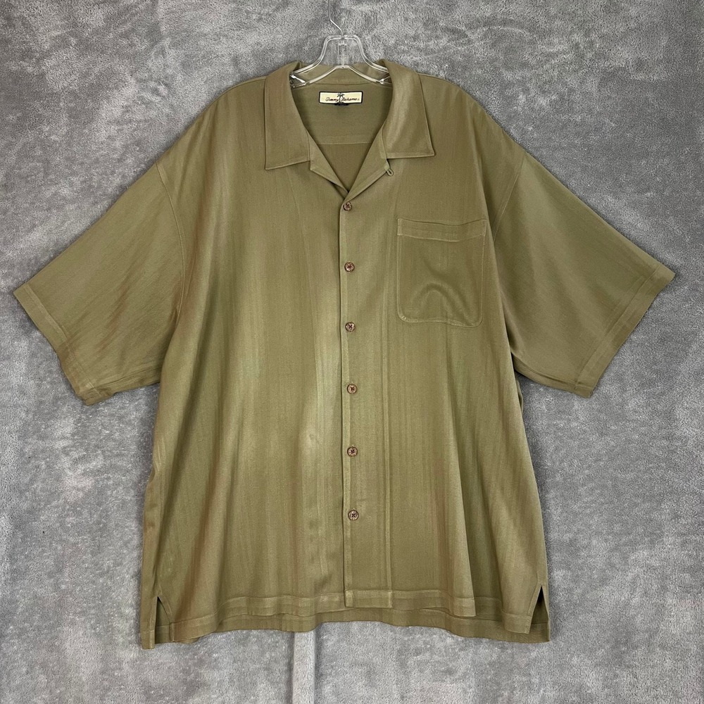 Tommy Bahama Button Down Shirt Mens XXL 100% Silk Green Textured Resort
